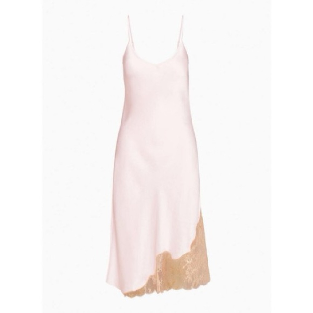 Aritzia Blush Pink Slip Midi Dress with Lace Trim
